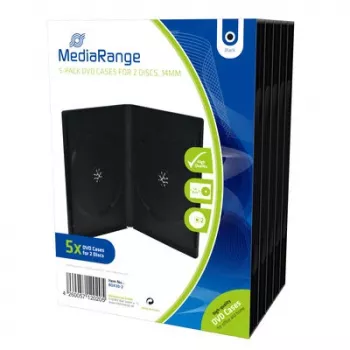 MEDIARANGE Retail Pack caja DVD doble - caja de vídeo DVD - capacidad: 2 CD/DVD - negro (pack de 5)