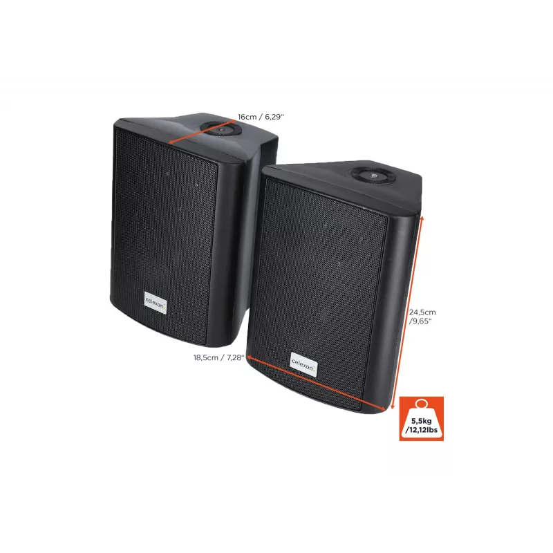 celexon 525-B Set de altavoces activos de 2 vías, 2 x 30 W RMS, con soportes de pared, negro (1000003398)