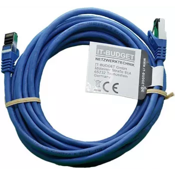 IT-BUDGET Cable de parcheo Premium de cobre macizo - Flex AWG 26 - Cat.8.1 - 2000 MHz - Libre de halógenos - PoE+ - 40 Gbit - Azul - 5 m