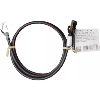 IT-BUDGET Cable de parcheo Premium de cobre macizo - Flex AWG 26 - Cat.8.1 - 2000 MHz - Libre de halógenos - PoE+ - 40 GBit - Negro - 1,5 m