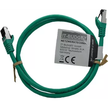 IT-BUDGET Cable de parcheo Premium de cobre macizo - Flex AWG 26 - Cat.8.1 - 2000 MHz - libre de halógenos - PoE+ - 40 Gbit - Verde - 1,5 m