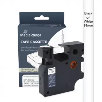 MediaRange cartucho de cinta de etiquetas Dymo D1 compatible 19mm x 7m Negro sobre blanco (MRDY45803)