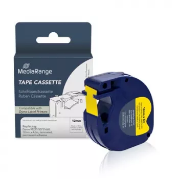 MediaRange cartucho de cinta de etiquetas Dymo compatible 12mm x 4m Negro sobre amarillo (MRDY91222)