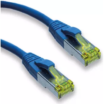 IT-BUDGET Cable de red patch Premium cobre puro - Super Flex TPE - Cat.6A - con cable Cat.7 - 600 MHz - libre de halógenos - PoE+ - 10 GBit - azul - 1,5 m