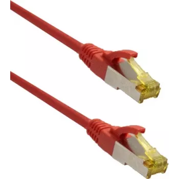 IT-BUDGET Cable de red patch Premium Cat.6A con cable Cat.7 - Super Flex TPE - 600 MHz - libre de halógenos - PoE+ - 10 Gigabit - rojo - 0,25 m