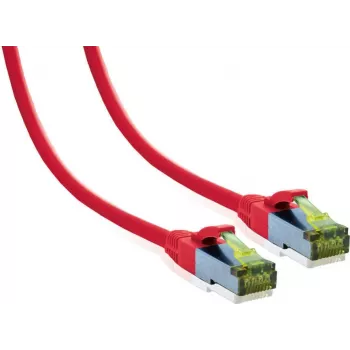 IT-BUDGET Cable de parcheo Premium Cat.6A con cable bruto Cat.7 600 MHz LSZH PoE+ 10Gbit rojo 0,25 m