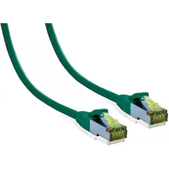 IT-BUDGET Cable de red Full Copper Premium - Cat.6A con cable bruto Cat.7 - 600 MHz - libre de halógenos - PoE+ - 10 Gigabit - verde - 1 m