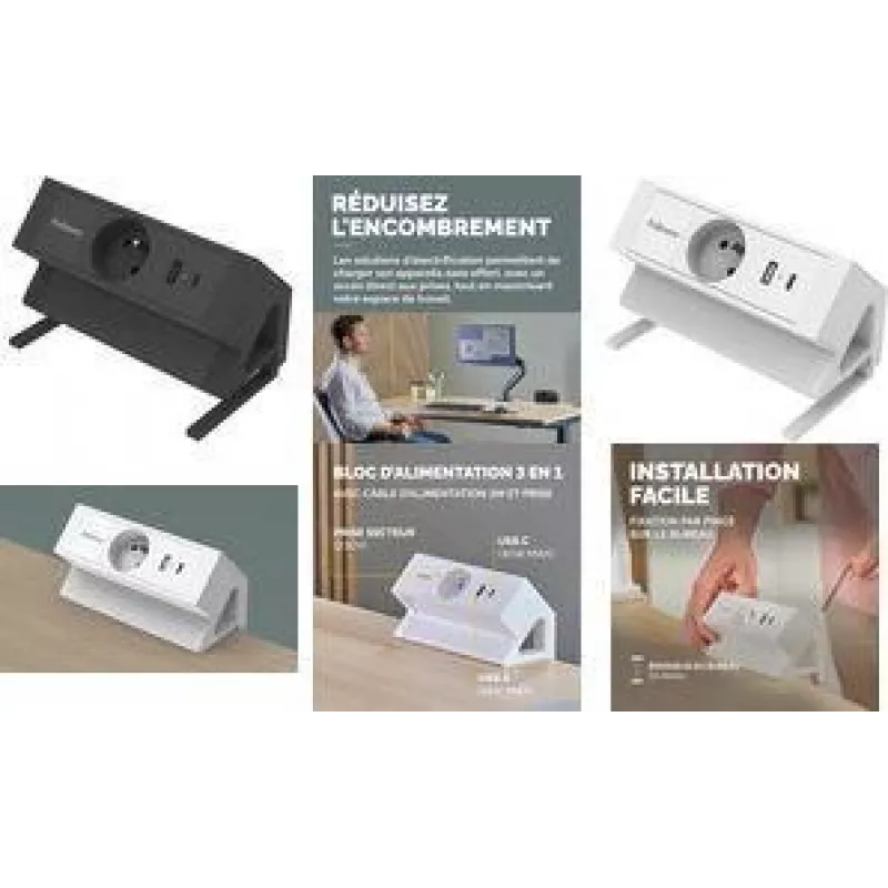 Regleta de enchufes Fellowes Power Desk, tipo E, negra