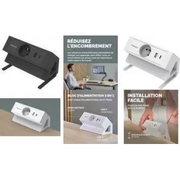 Regleta de enchufes Fellowes Power Desk, Type E, negra