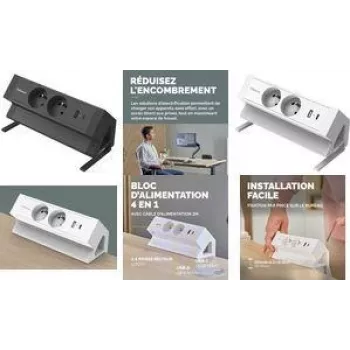 Regleta de sobremesa Fellowes Power Desk 2, Type E, 2 tomas, 2 USB, negra