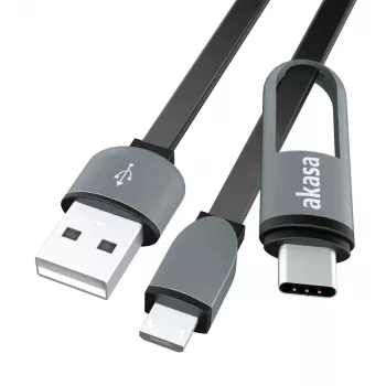 Akasa AK-CBUB35-10BK Cable USB 2.0 - USB A a Micro-USB B con adaptador USB-C - 1 m - negro