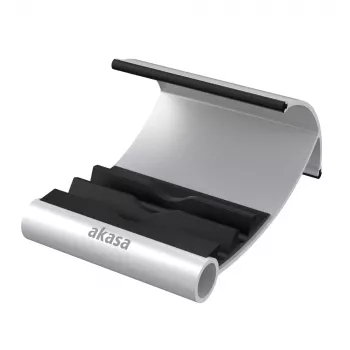 Akasa Leo soporte para tablet de aluminio y negro con tres ángulos de visión