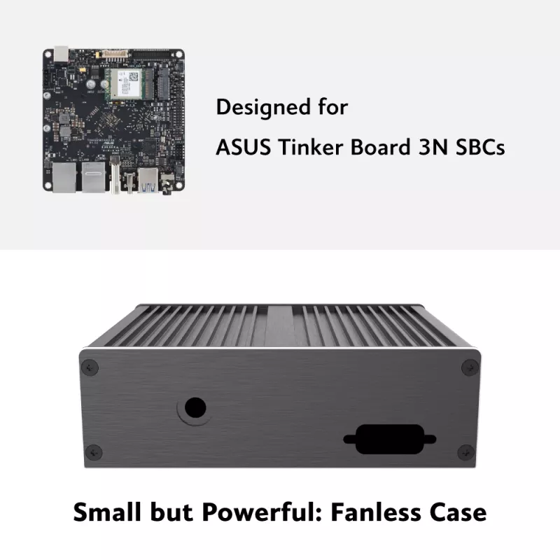 Akasa Ashton T carcasa SBC para ASUS Tinker Board 3N con puertos duales Single LAN, sin ventilador, aluminio negro