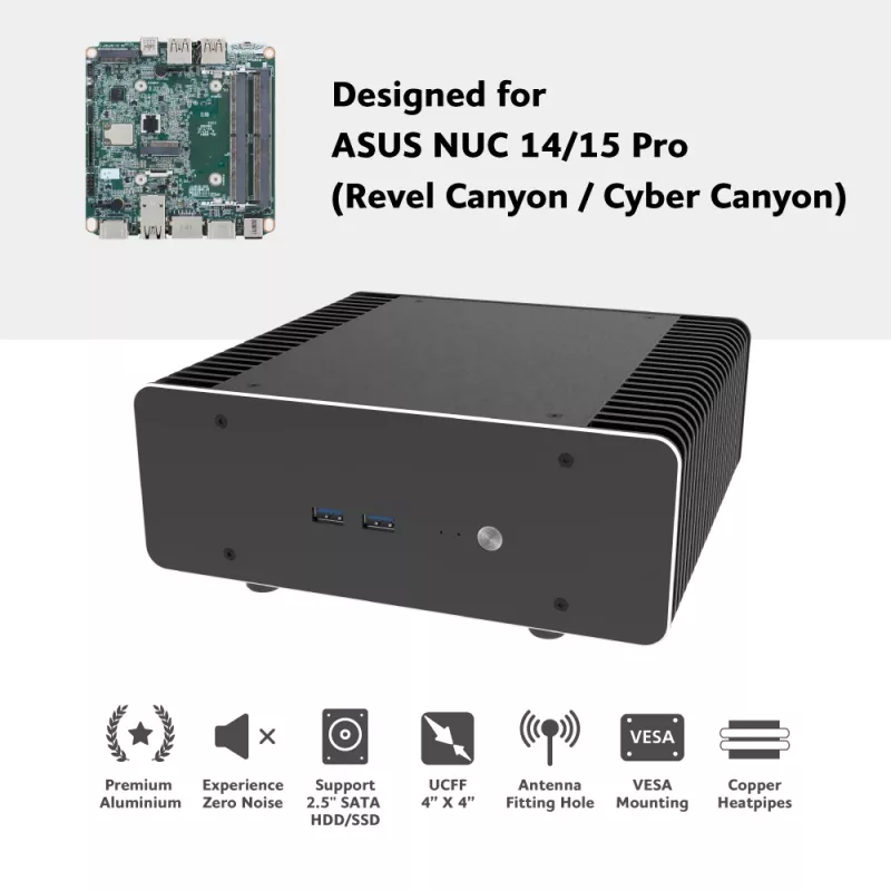 Akasa Maxwell RC Pro Premium carcasa sin ventilador para ASUS NUC 14 Pro Revel
