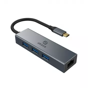 Akasa hub USB Type-C 4 en 1 con Ethernet 1 x RJ45 3 USB-A USB 3.2 Gen 1