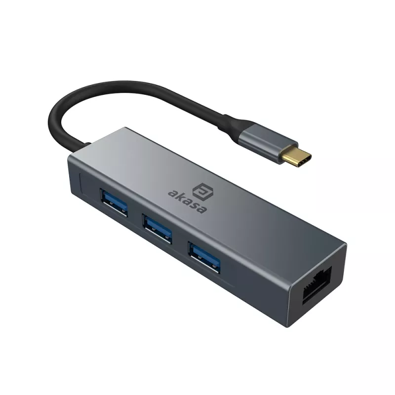 Akasa hub USB Type-C 4 en 1 con Ethernet 1 x RJ45 3 USB-A USB 3.2 Gen 1