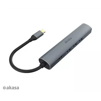 Akasa AK-CBCA22-18BK adaptador multipuerto USB-C - USB 3.2 Gen 1 Type-C a HDMI, RJ-45, USB-A - aluminio - negro - 18 cm