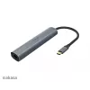 Akasa AK-CBCA22-18BK adaptador multipuerto USB-C - USB 3.2 Gen 1 Type-C a HDMI, RJ-45, USB-A - aluminio - negro - 18 cm