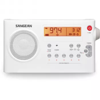 Sangean PR-D7 radio estéreo portátil AM/FM con despertador, blanca