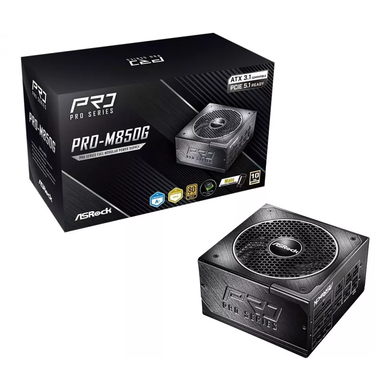 Fuente de alimentación ASRock PRO-M850G 850W 80 PLUS Gold totalmente modular ATX 3.0