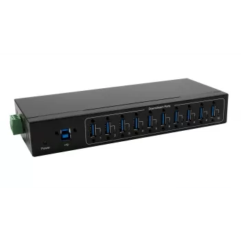 Exsys hub metálico USB 3.2 Gen 1 de 10 puertos con kit para carril DIN, chipset VIA VL811+, 5 Gbps, fuente de alimentación 5V/4A, cable de 1,8m