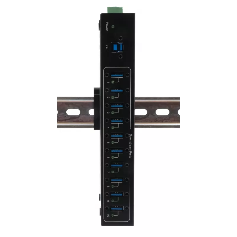 Exsys hub metálico USB 3.2 Gen 1 de 10 puertos con kit para carril DIN, chipset VIA VL811+, 5 Gbps, fuente de alimentación 5V/4A, cable de 1,8m