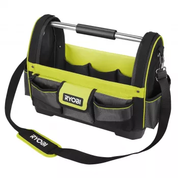 Caja de herramientas abierta RYOBI, grande, verde/negro, con correa de hombro