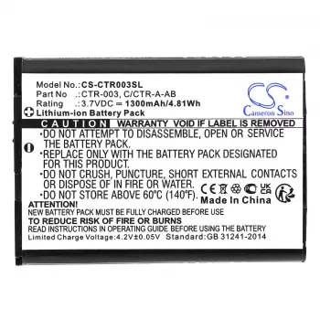 Batería de sustitución Cameron Sino CTR-003 para Nintendo 3DS, 2DS, New 2DS XL, mando Switch Pro - 1300mAh, 3,7V, Li-Ion