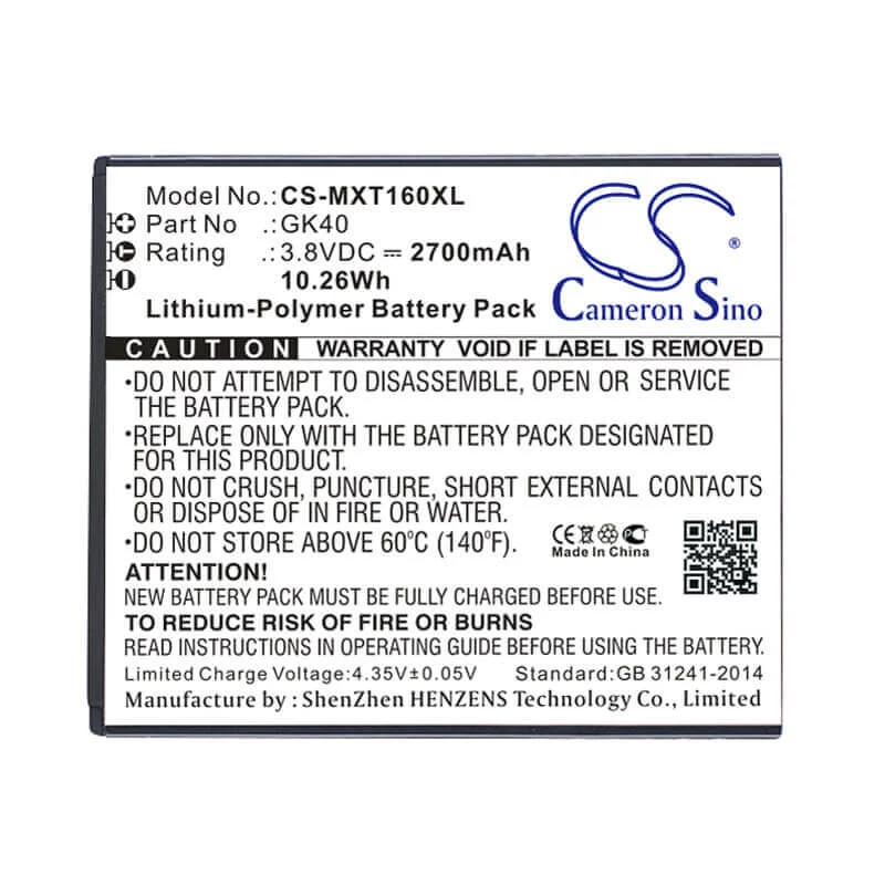 Batería Cameron Sino tipo GK40 SNN5967A SNN5967B para Motorola Moto G4 G5 E3 E4 E5 / CS-MXT160XL