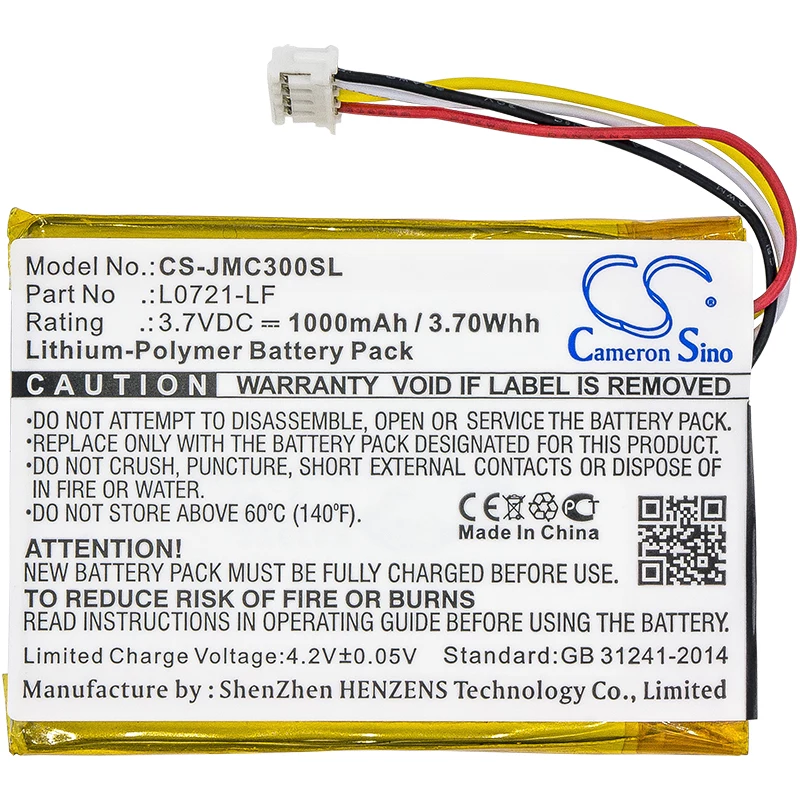 Cameron Sino batería de repuesto para JBL Clip 3, Clip 3AN, Clip 3SAND (L0721-LF / CS-JMC300SL) - 1000mAh 3,7V Li-Po