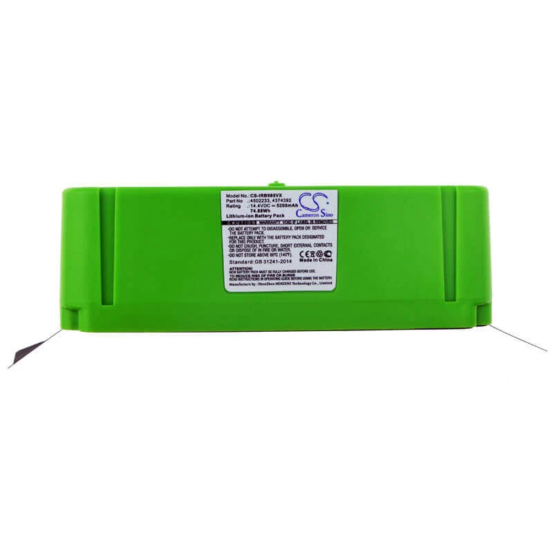 Batería de repuesto CAMERON SINO para iRobot Roomba 680 805 891 960 980 Serie - 14,4V 5200mAh Li-Ion (CS-IRB985VX)