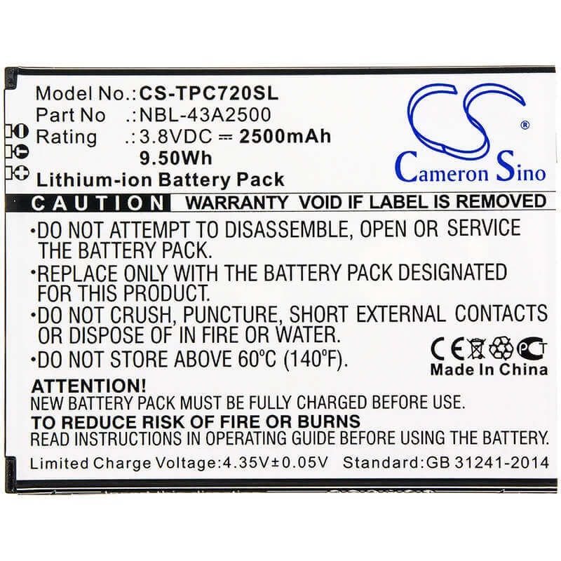 Batería CAMERON SINO tipo TP-Link Neffos NBL-43A2500 para C7s TP7051A TP7051C / CS-TPC720SL