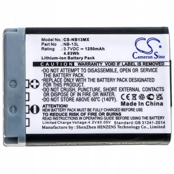 Batería de repuesto CAMERON SINO NB-13L para Canon PowerShot G5 X, G7 X, G9 X, SX620 HS, SX720 HS, SX730 HS, SX740 HS (1250mAh, 3,6V, Li-Ion)
