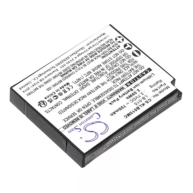 Cameron Sino CS-KLB015MC batería de repuesto para Kodak LB-015, WPZ2, 3,7V 750mAh Li-Ion
