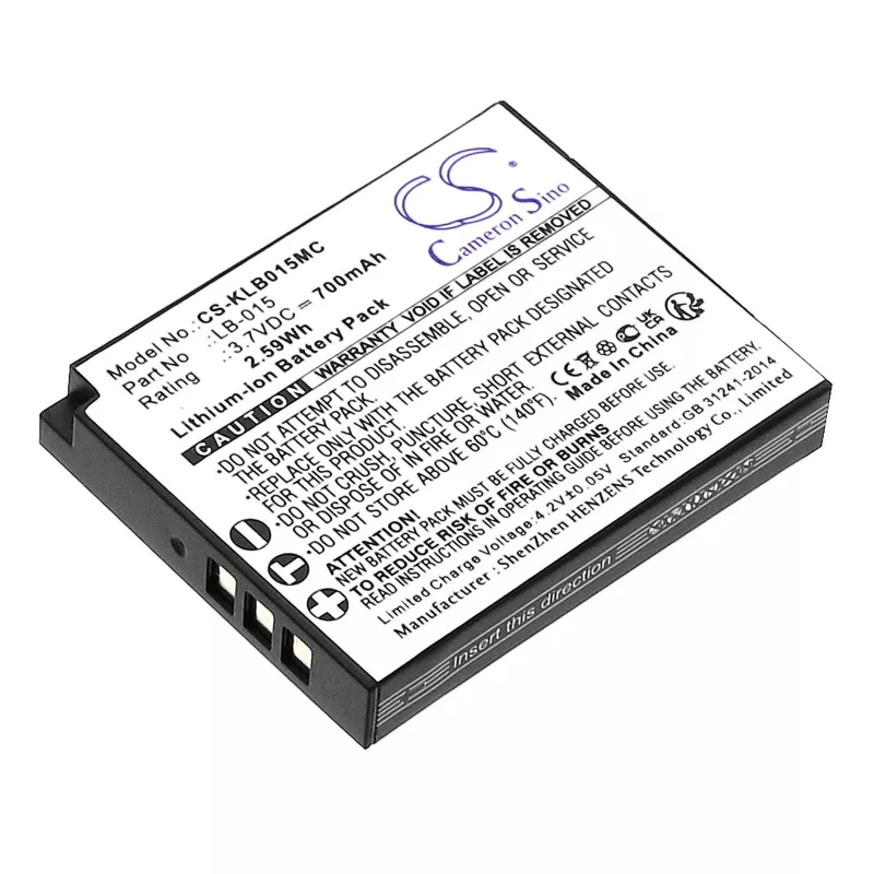 Cameron Sino CS-KLB015MC batería de repuesto para Kodak LB-015, WPZ2, 3,7V 750mAh Li-Ion