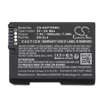 Batería CAMERON SINO Type EN-EL4 A E para Nikon D2H D2Hs D2X D2Xs D3 D3S D3X F6 con conector USB-C / CS-NKP700MU