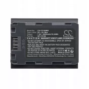 Batería de repuesto Cameron Sino CS-FZ100MH para Sony NP-FZ100, 2200mAh, 7,2V, Li-Ion, negro