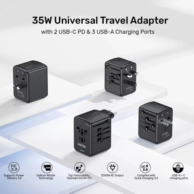 UNITEK Riad cargador de viaje PD 35W EU/US/UK/AUS