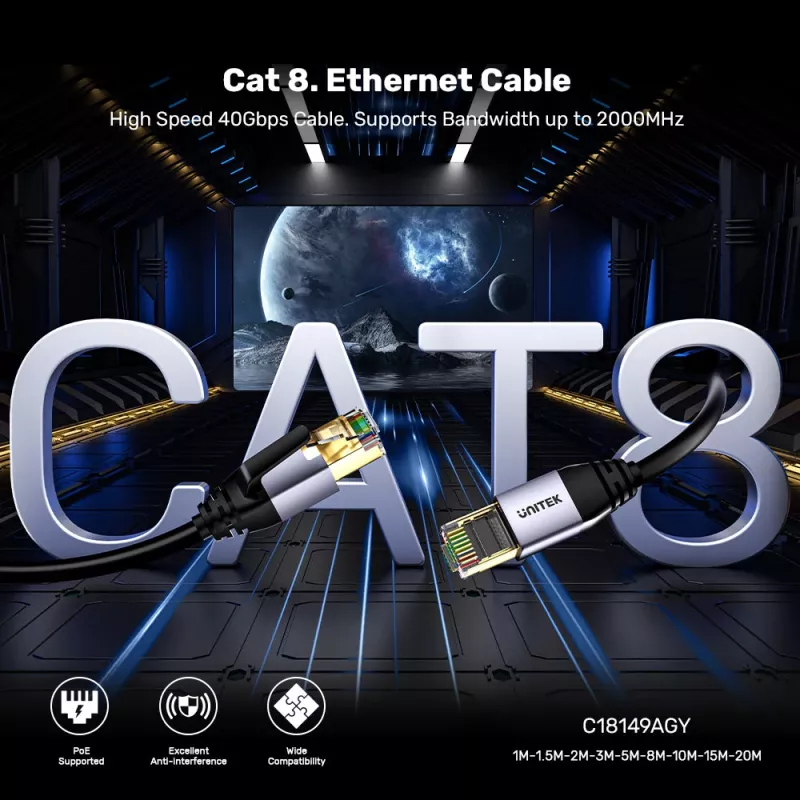 UNITEK cable de red Ethernet Cat.8 S/FTP RJ45 15m negro