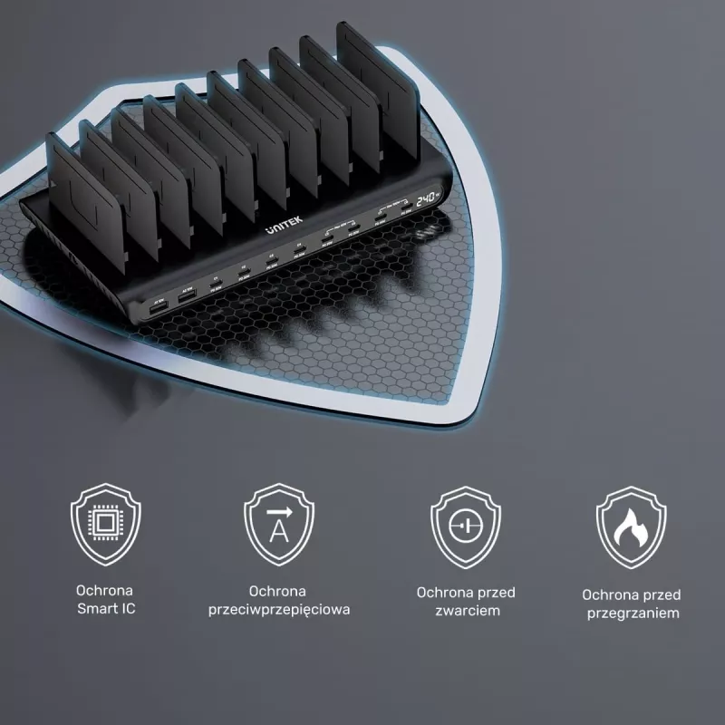 UNITEK Estación de carga 10 puertos USB-C y USB-A 240W
