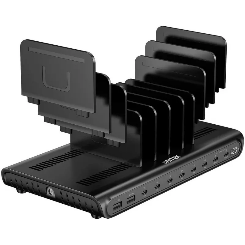 UNITEK Estación de carga inteligente 10 puertos USB-A/USB-C 120W PD 3.0 negra
