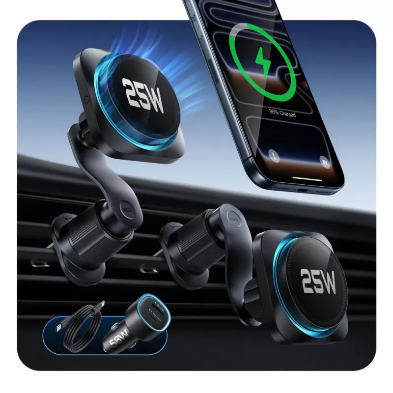 ESR Omnilock CryoBoost Cargador inalámbrico magnético MagSafe para coche con rejilla de ventilación 25W Qi2.2 negro