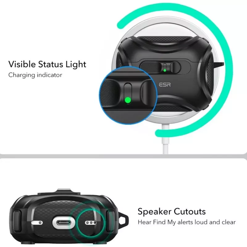 ESR Cyber FlickLock HaloLock Funda MagSafe para Apple AirPods Pro 3, Negro