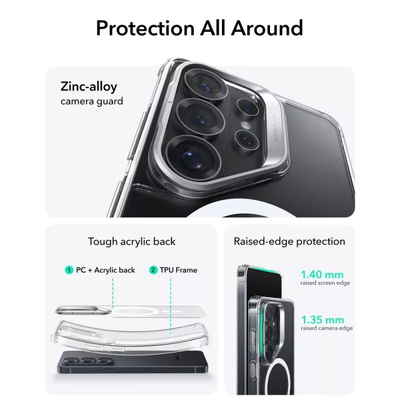 ESR Classic Hybrid Kickstand MagSafe Case para Samsung Galaxy S26 Ultra, Transparente