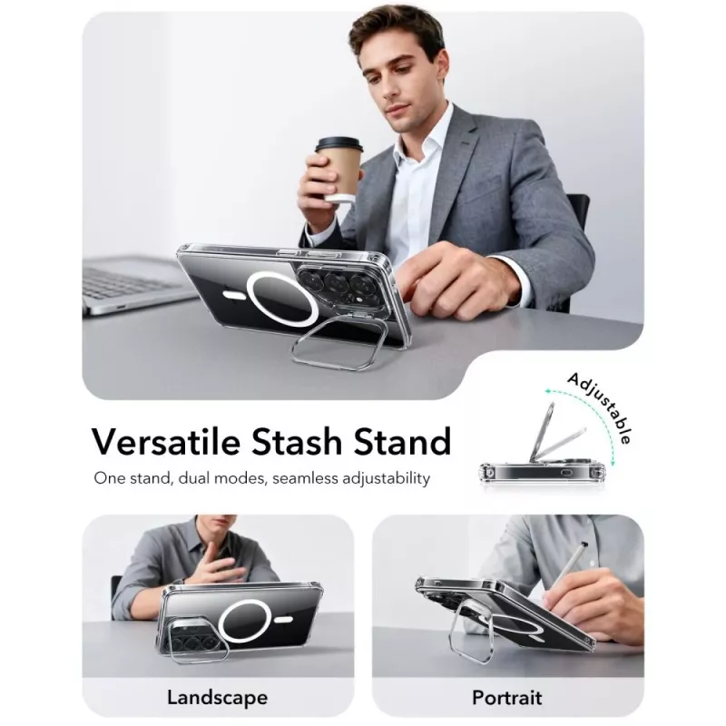 ESR Classic Hybrid Kickstand MagSafe Case para Samsung Galaxy S26 Ultra, Transparente