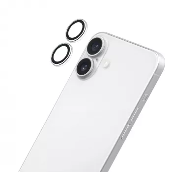 LAUT Ring protector de lente de cámara para Apple iPhone 16 / 16 Plus - cristal templado premium, dureza 9H, transparente con anillo negro