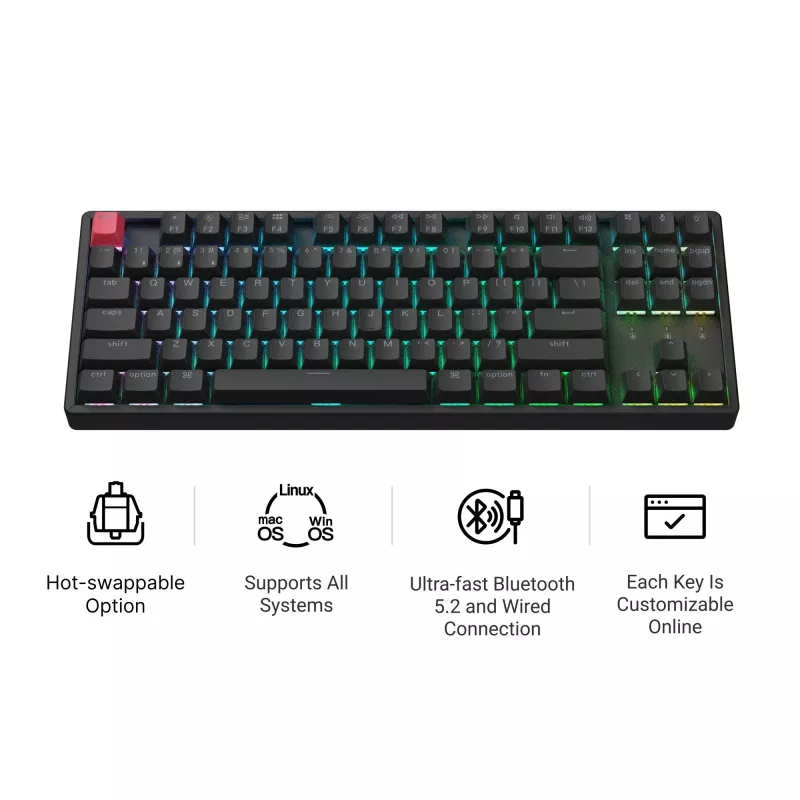 Keychron K8X-J3 80% TKL interruptor Brown RGB hot-swap negro