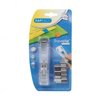Rapesco Supaclip 40 dispensador - transparente - 40 hojas - clips de acero inoxidable - 8 clips incluidos