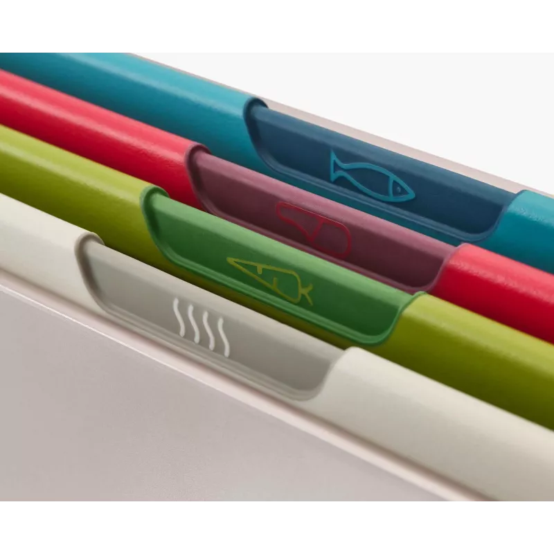 Joseph Joseph Folio Icon juego de 4 tablas de cortar multicolor con estuche de almacenamiento, grafito/plata