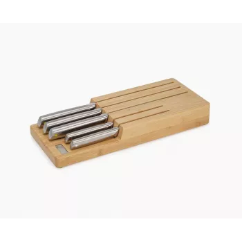 Joseph Joseph Elevate SST Set de cuchillos con bandeja de bambú para cajón, 6 piezas, Plateado/Beige 10563